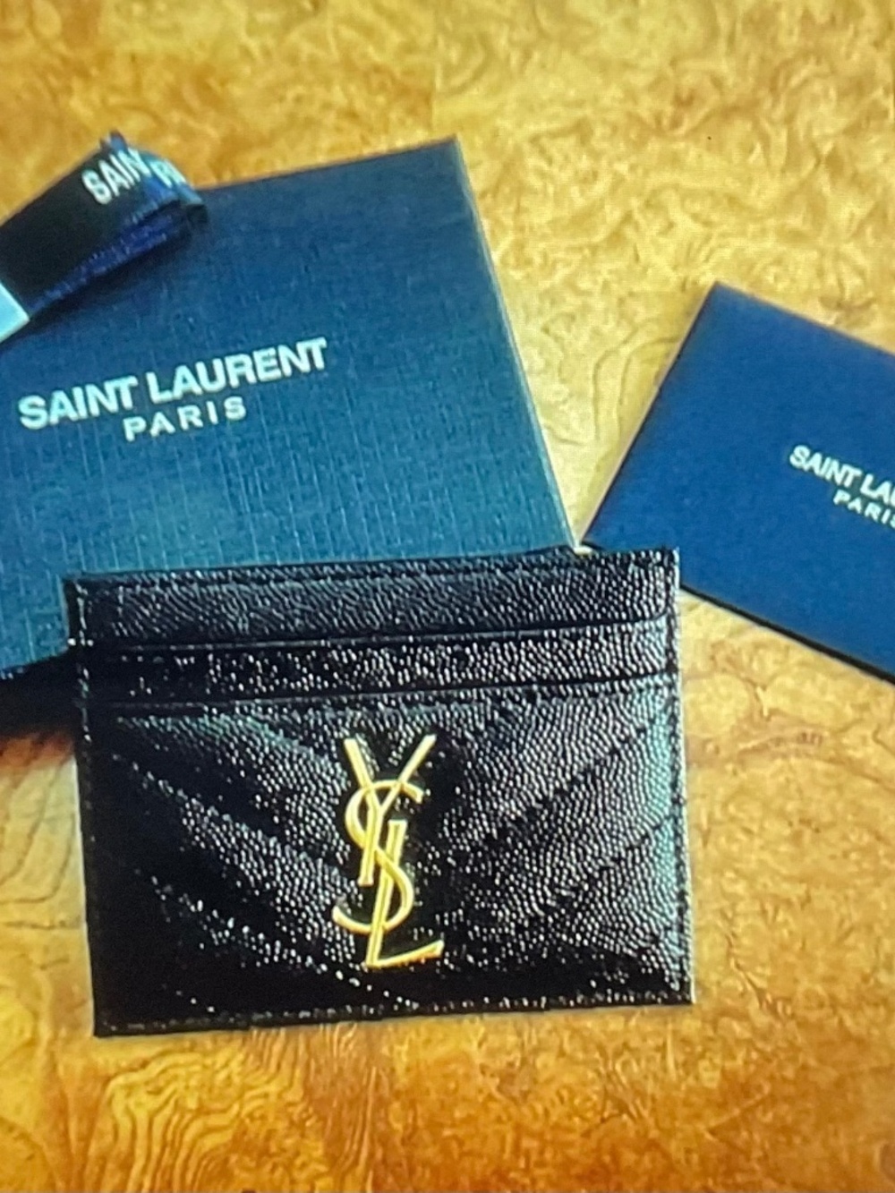Authentic Yves Saint Laurent YSL Black Gold Card Holder.